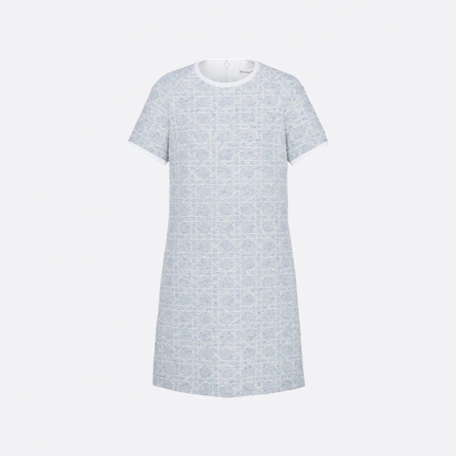 NIGO Dior Women's Spring/Summer Fashion Casual Round Neck Simple Elegant Rattan Check Short Sleeve Dress #nigo79562