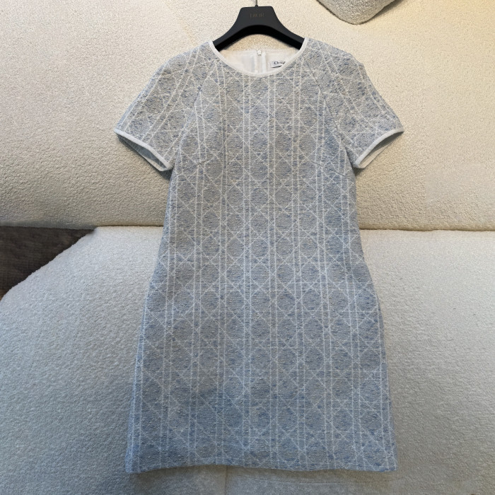 NIGO Dior ﻿ Women's Spring/Summer Fashion Casual Round Neck Simple Elegant Rattan Check Short Sleeve Dress #nigo79562