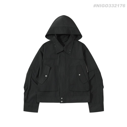 NIGO DRIES VAN NOTEEN Men's Fall/Winter Waterproof Coating Anti-static Quilted Cotton Sandwich Hooded Zipper Bomber Long Sleeve Jacket Men's Black #nigo332176