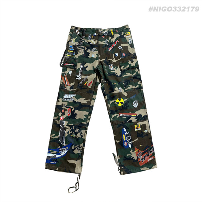 NIGO VETEMENTS Opium YVL Style Camouflage Sticker Printed Straight Overalls Playboicarti Same Style #nigo332197