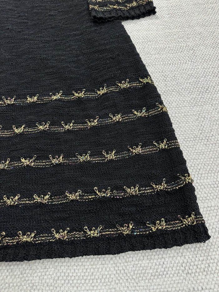 NIGO Chanel 25A Women's Long Dress Embroidered Virgin Wool Black and Gold #nigo332236