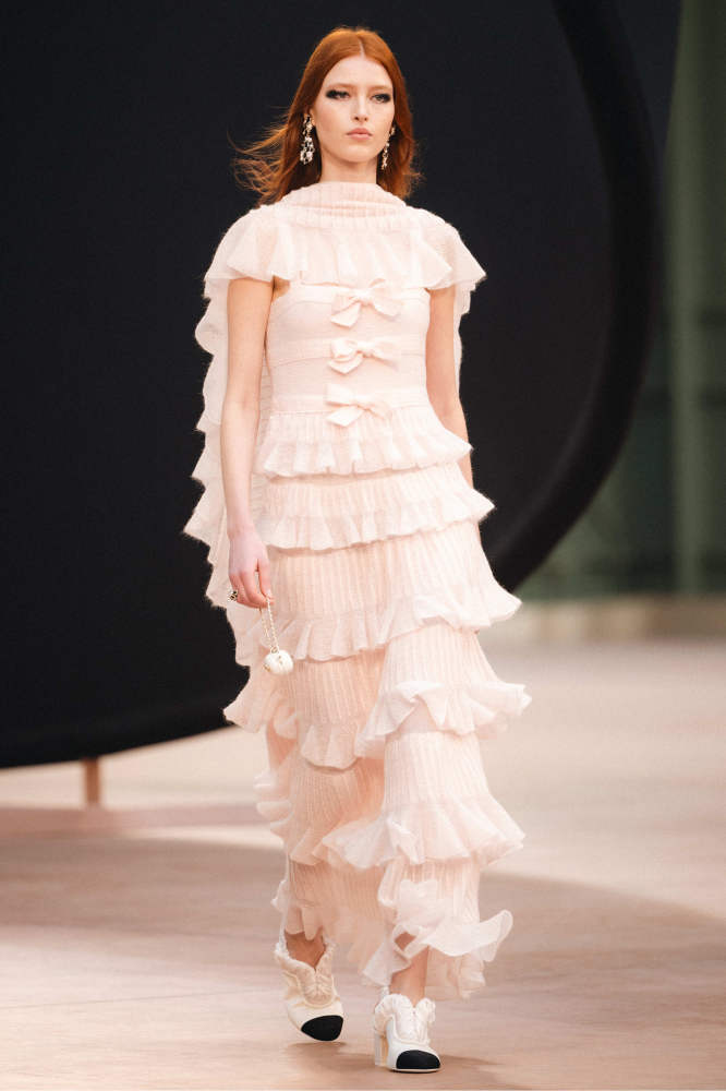 NIGO Chanel 25K Solid Color Pleated Knitted Design Suspender Long Dress Mohair And Silk Light Pink #nigo332234