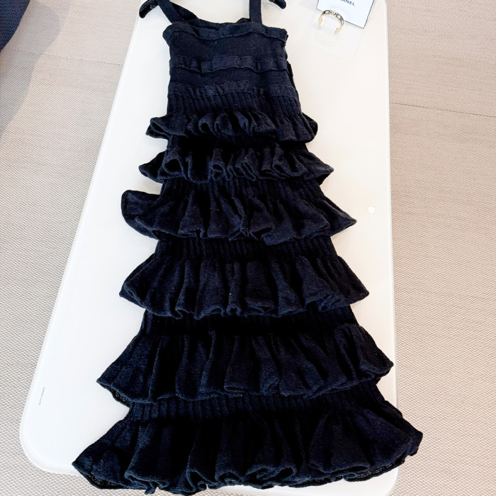 NIGO Chanel 25K Solid Color Pleated Knitted Design Suspender Long Dress Mohair And Silk Light Pink #nigo332234