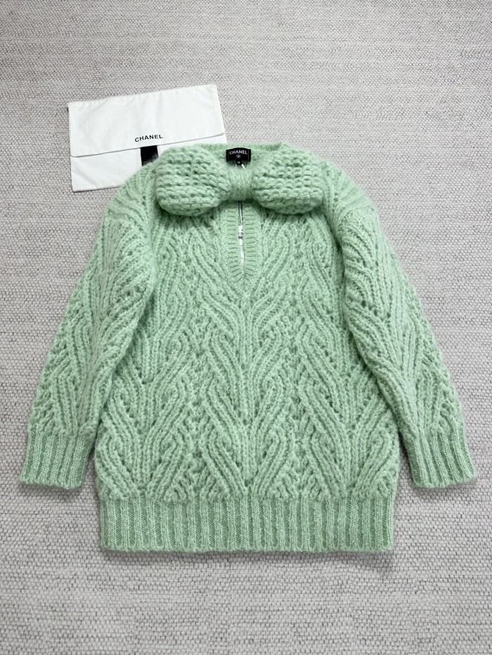 NIGO Chanel 25K Fall/Winter Haute Couture Collection Long Sleeves Short Dress Mohair And Wool Light Green #nigo332110