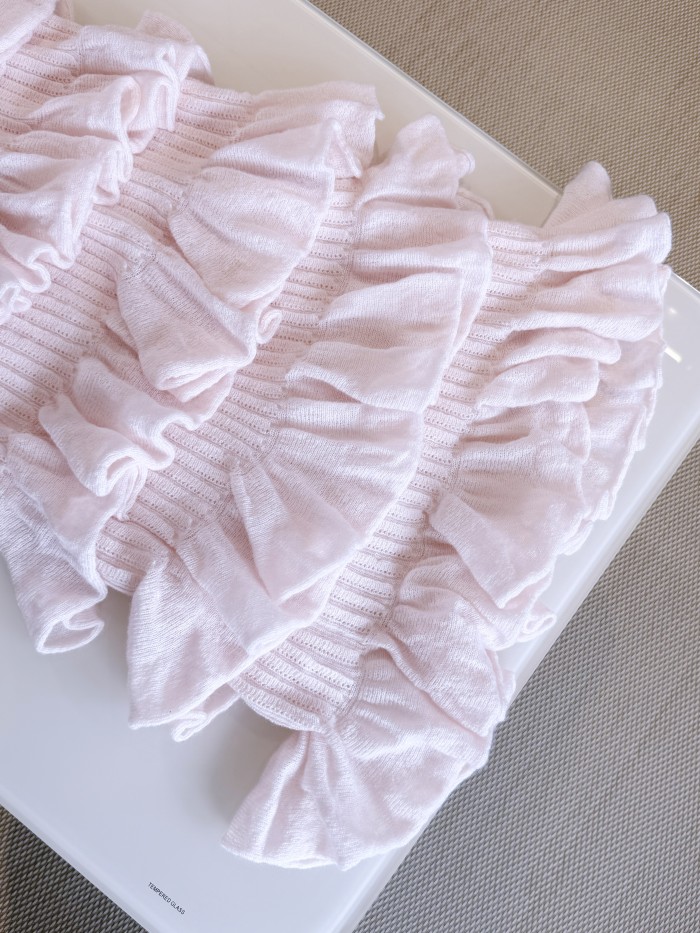 NIGO Chanel 25K Solid Color Pleated Knitted Design Suspender Long Dress Mohair And Silk Light Pink #nigo332234