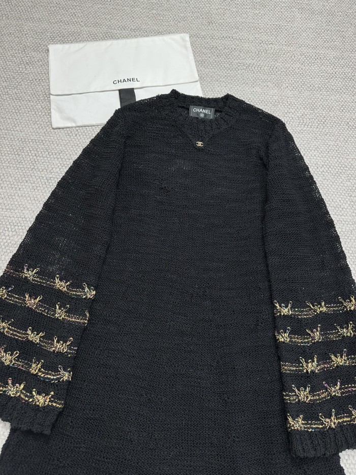 NIGO Chanel 25A Women's Long Dress Embroidered Virgin Wool Black and Gold #nigo332236