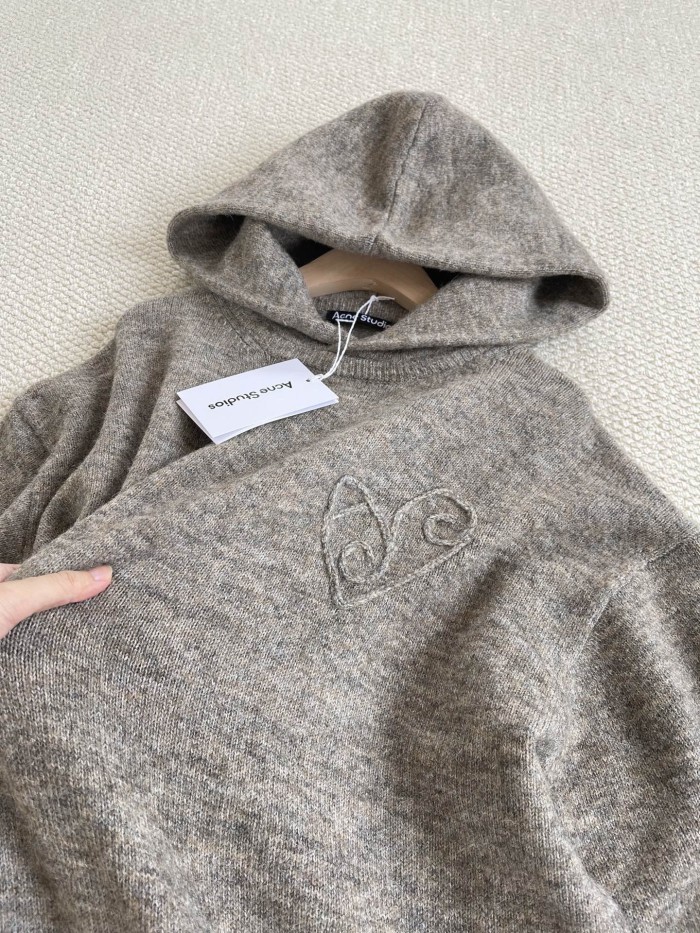 NIGO Acne Studios FW25 Women's Layered Wool Hoodie Beige Plaid Patchwork Sweater #nigo332244