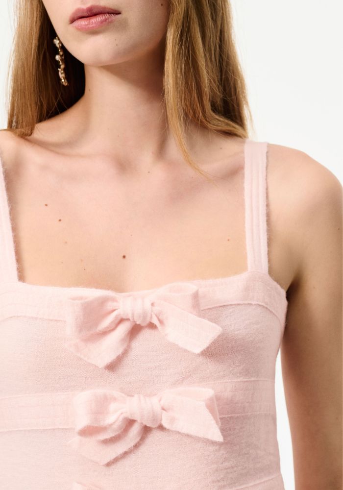 NIGO Chanel 25K Solid Color Pleated Knitted Design Suspender Long Dress Mohair And Silk Light Pink #nigo332234