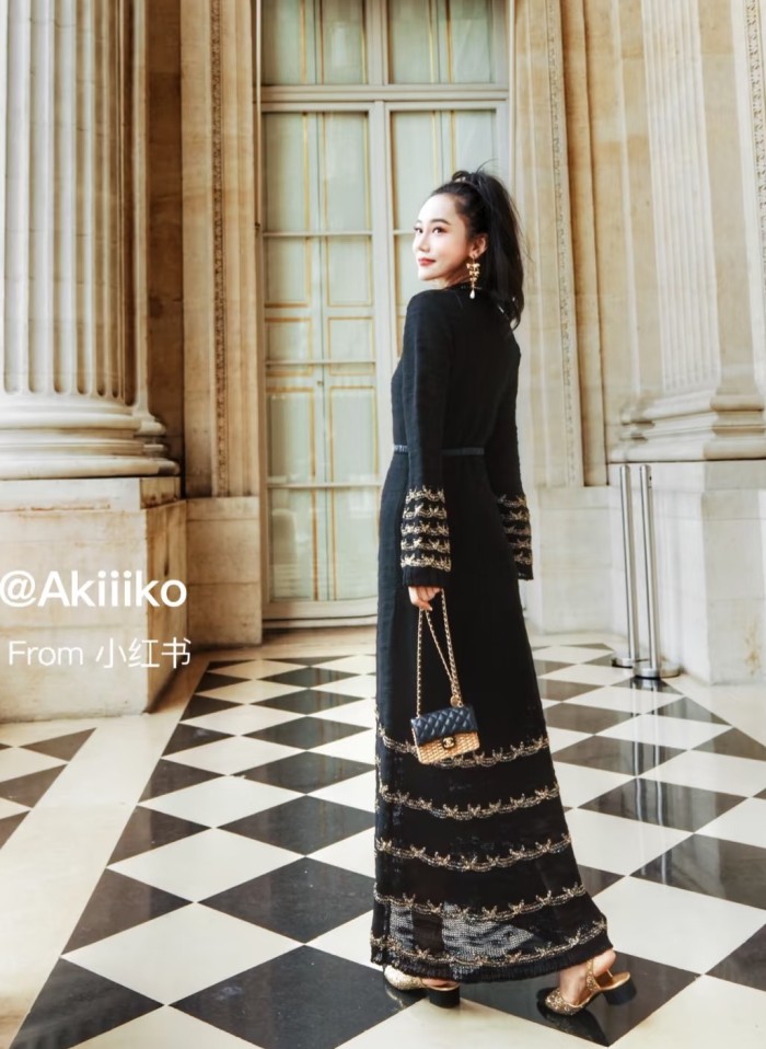 NIGO Chanel 25A Women's Long Dress Embroidered Virgin Wool Black and Gold #nigo332236