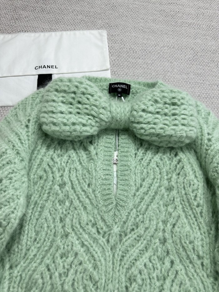 NIGO Chanel 25K Fall/Winter Haute Couture Collection Long Sleeves Short Dress Mohair And Wool Light Green #nigo332110