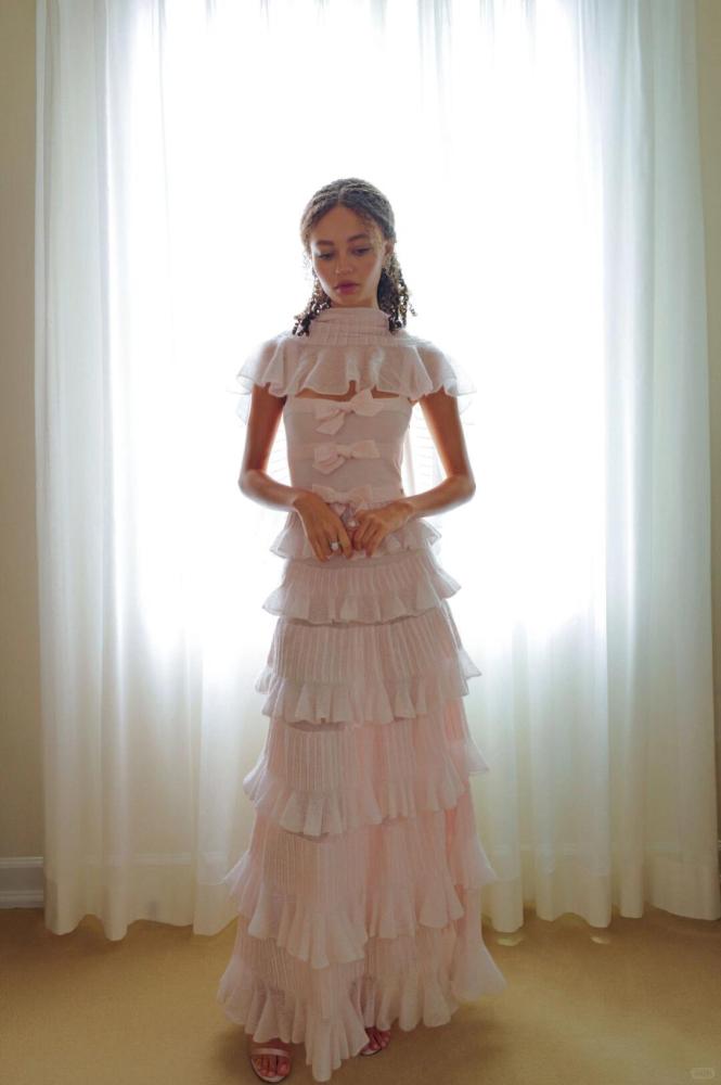 NIGO Chanel 25K Solid Color Pleated Knitted Design Suspender Long Dress Mohair And Silk Light Pink #nigo332234
