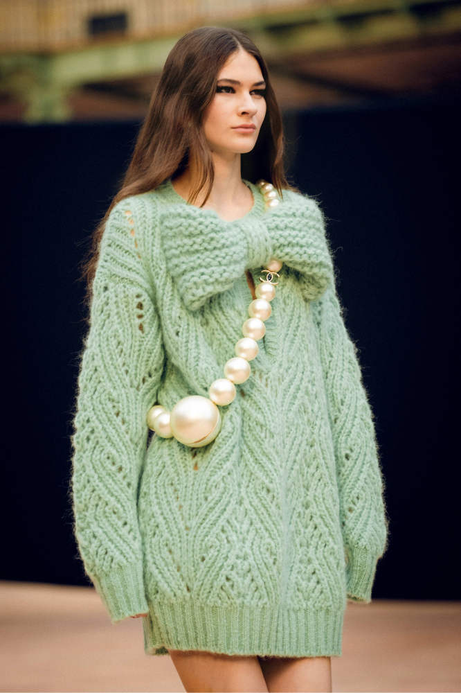 NIGO Chanel 25K Fall/Winter Haute Couture Collection Long Sleeves Short Dress Mohair And Wool Light Green #nigo332110