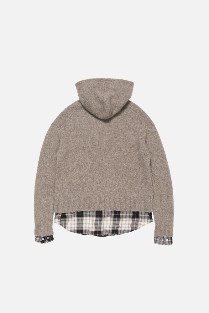 NIGO Acne Studios FW25 Women's Layered Wool Hoodie Beige Plaid Patchwork Sweater #nigo332244