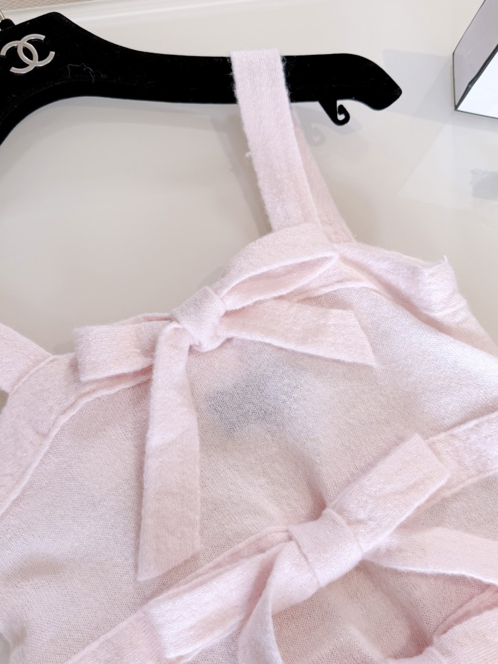 NIGO Chanel 25K Solid Color Pleated Knitted Design Suspender Long Dress Mohair And Silk Light Pink #nigo332234