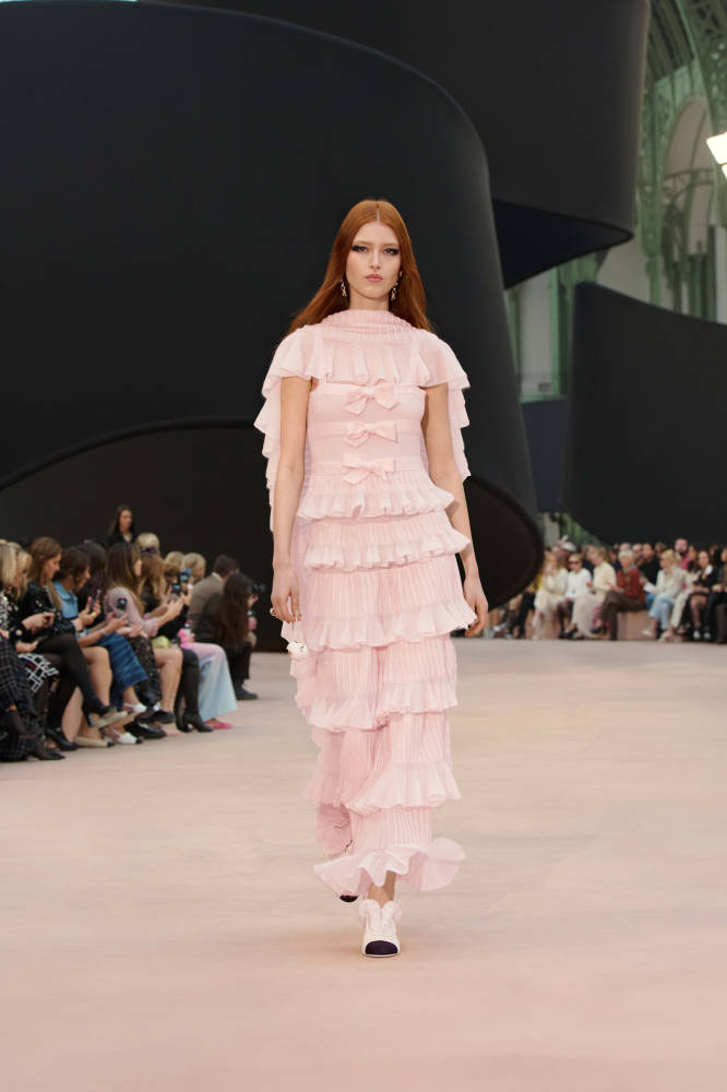 NIGO Chanel 25K Solid Color Pleated Knitted Design Suspender Long Dress Mohair And Silk Light Pink #nigo332234