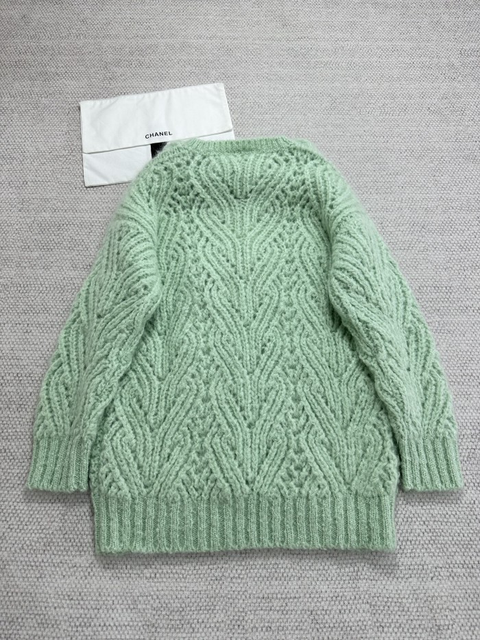 NIGO Chanel 25K Fall/Winter Haute Couture Collection Long Sleeves Short Dress Mohair And Wool Light Green #nigo332110