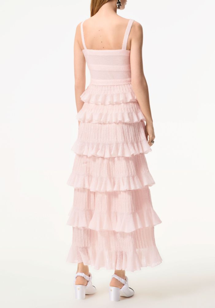 NIGO Chanel 25K Solid Color Pleated Knitted Design Suspender Long Dress Mohair And Silk Light Pink #nigo332234