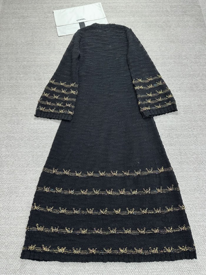 NIGO Chanel 25A Women's Long Dress Embroidered Virgin Wool Black and Gold #nigo332236