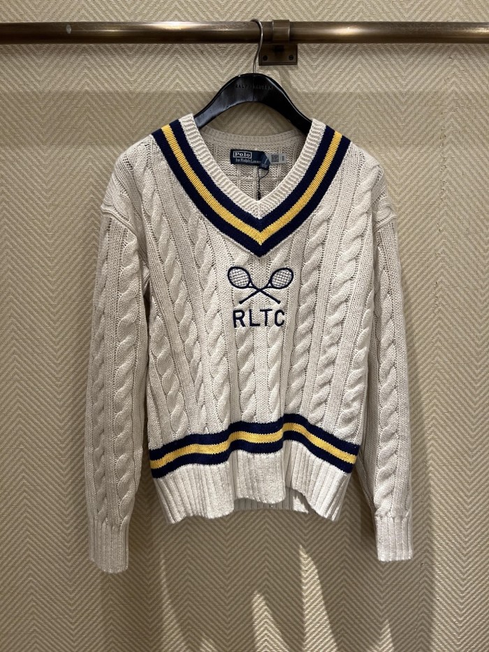 NIGO Ralph Lauren Men's Polo Solid Color V-neck Pullover Long-sleeved Autumn And Winter Knitted Wool Polo