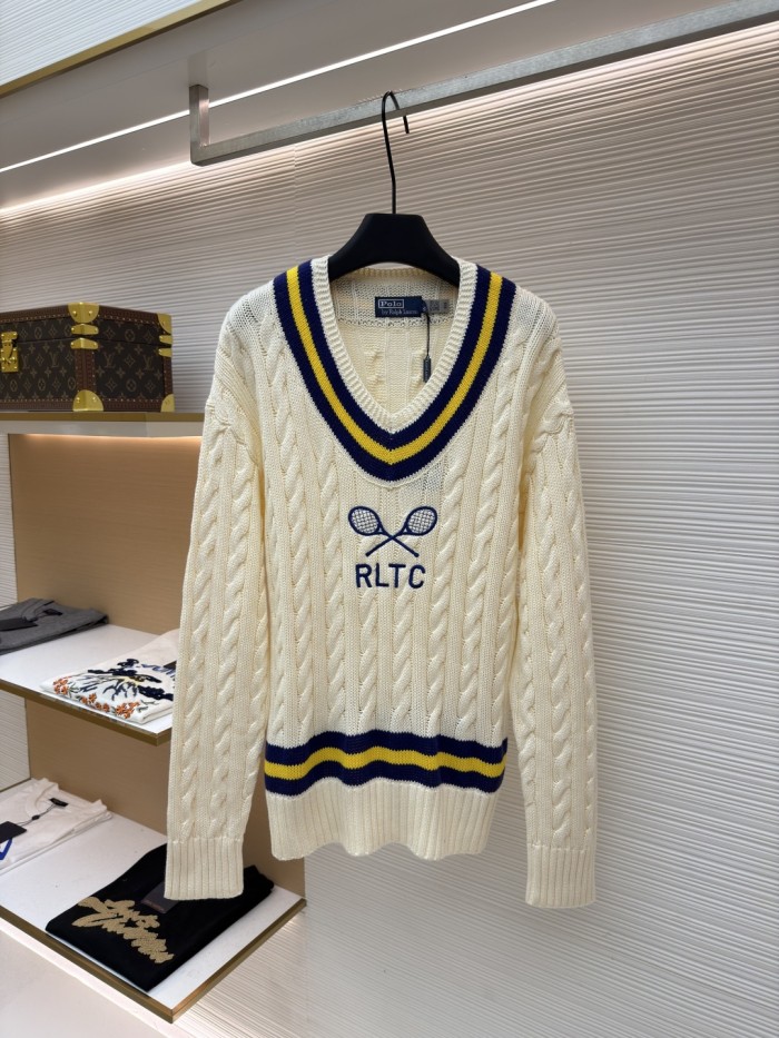 NIGO Ralph Lauren Men's Polo Solid Color V-neck Pullover Long-sleeved Autumn And Winter Knitted Wool Polo