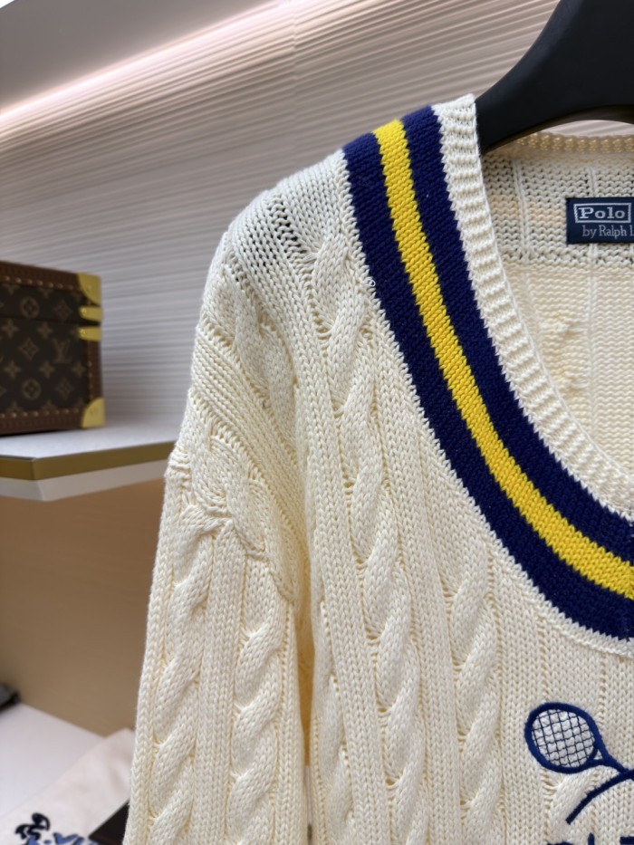 NIGO Ralph Lauren Men's Polo Solid Color V-neck Pullover Long-sleeved Autumn And Winter Knitted Wool Polo