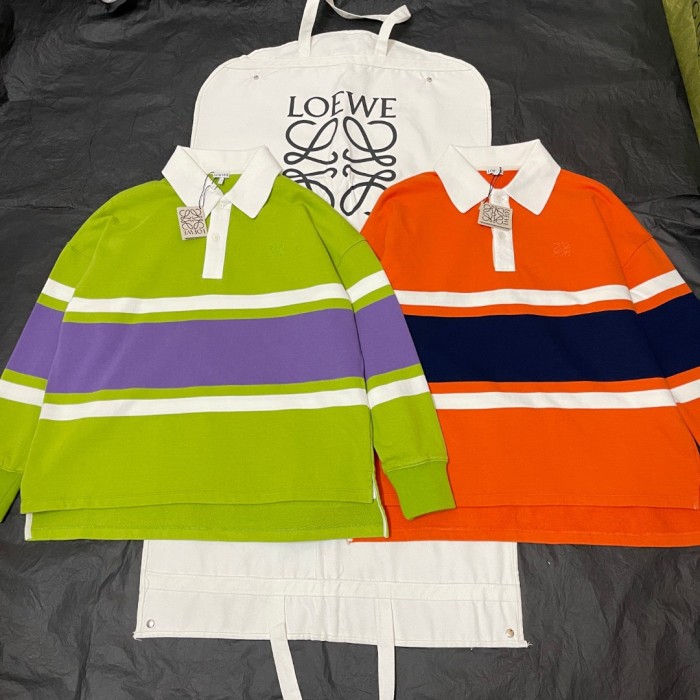 NIGO LOEWE FW25 Men's Cotton Horizontal Striped Logo Embroidered Long-Sleeved Polo Shirt #nigo332269