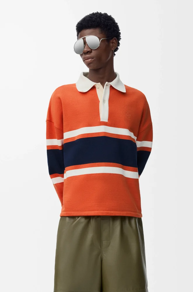 NIGO LOEWE FW25 Men's Cotton Horizontal Striped Logo Embroidered Long-Sleeved Polo Shirt #nigo332269