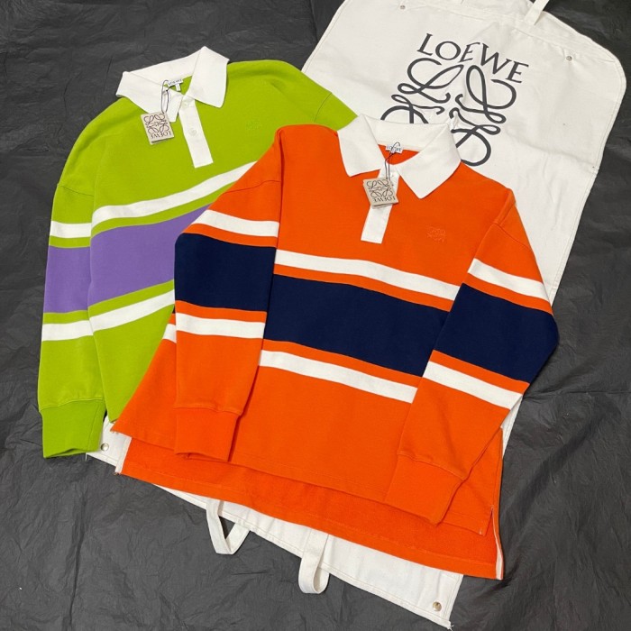 NIGO LOEWE FW25 Men's Cotton Horizontal Striped Logo Embroidered Long-Sleeved Polo Shirt #nigo332269