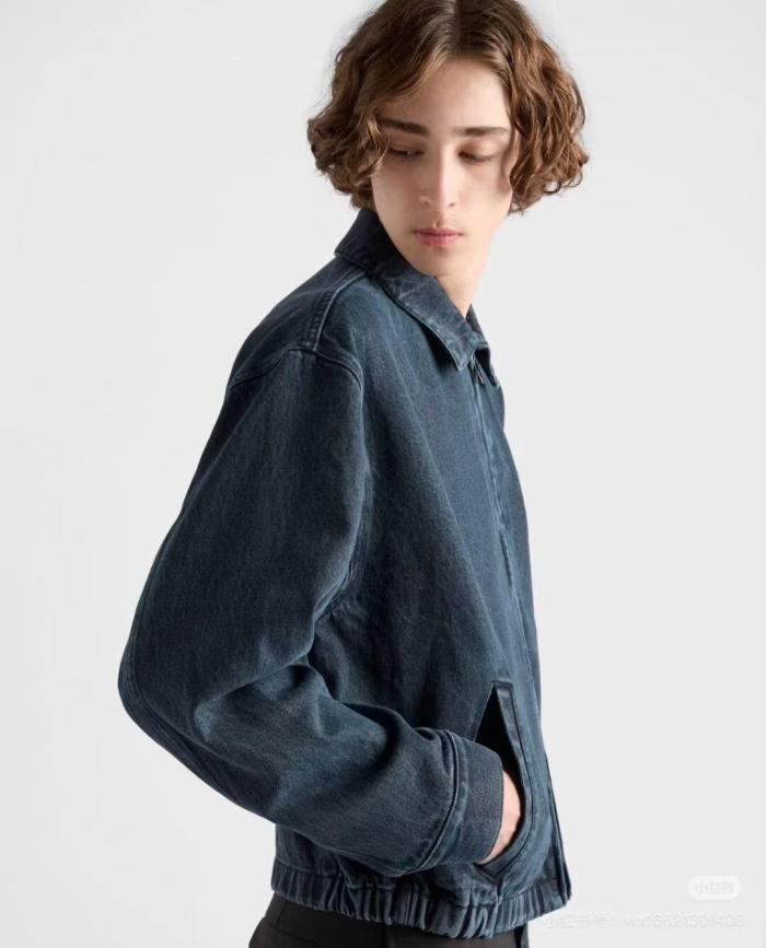 NIGO PRADA Men's Obsidian Denim Bomber Jacket Shirt-collar Zip-up Logo Long-sleeve Denim Jacket #nigo332258