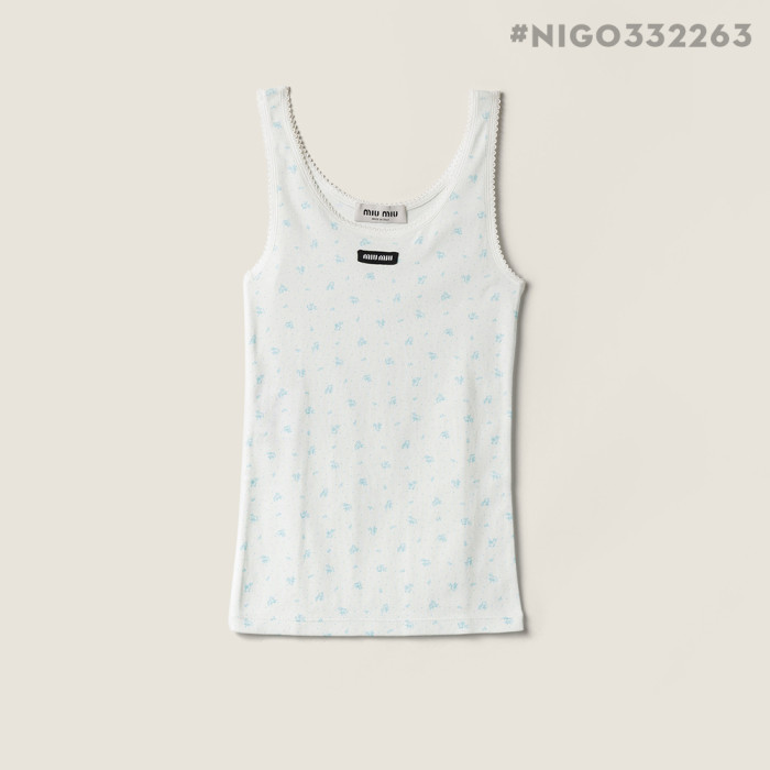NIGO MIUMIU Women's Ribbed Knit Crew Neck Logo Patch Straight Tank Top #nigo332263