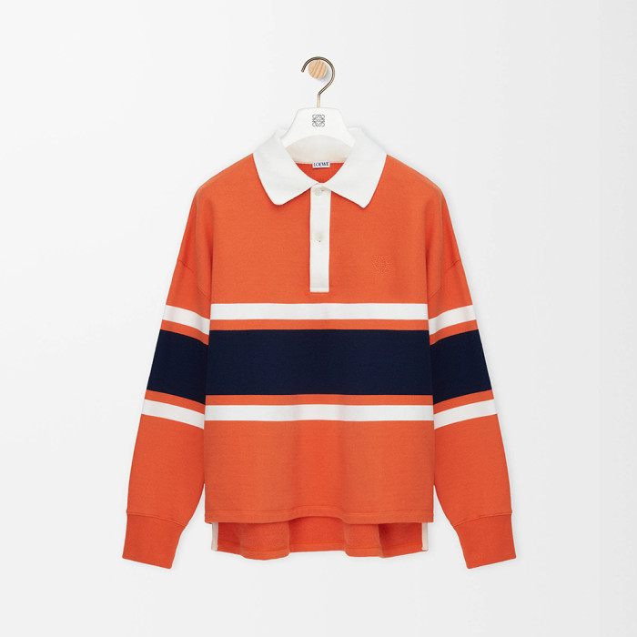 NIGO LOEWE FW25 Men's Cotton Horizontal Striped Logo Embroidered Long-Sleeved Polo Shirt #nigo332269