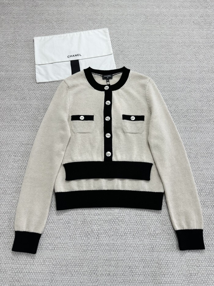 NIGO Chanel 25K Women's Little Fragrance Black and White Color Clash Button Bow Long Sleeve Knitted Cardigan #nigo332367