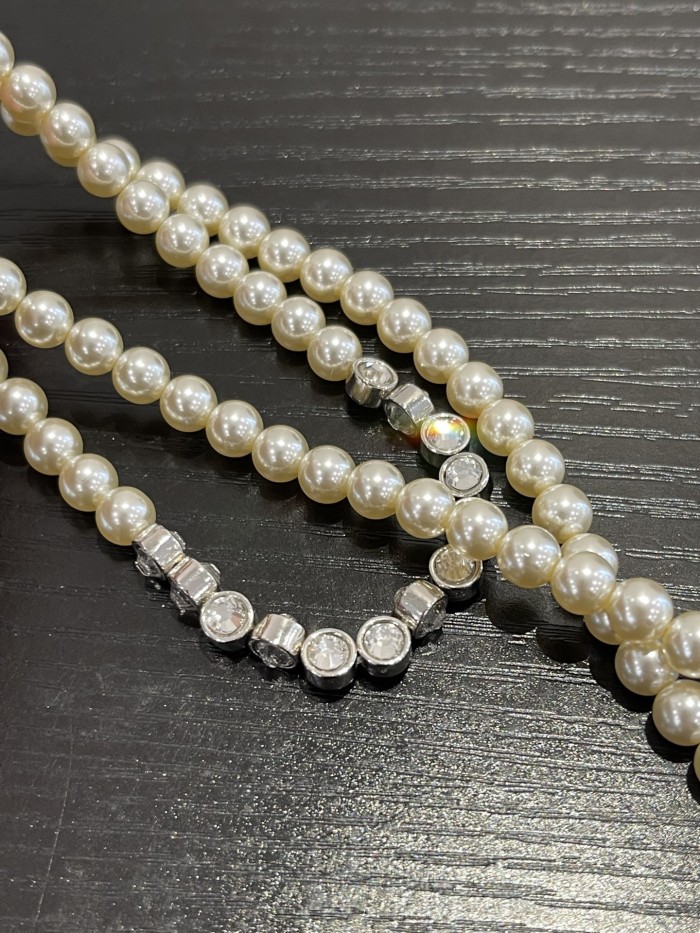 NIGO Chanel 25P New Blue Love Silver Full Diamond Double C Pearl Sweater Chain Advanced Resin #nigo317343