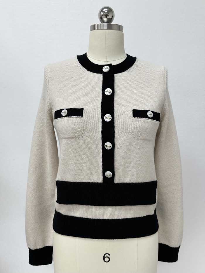 NIGO Chanel 25K Women's Little Fragrance Black and White Color Clash Button Bow Long Sleeve Knitted Cardigan #nigo332367