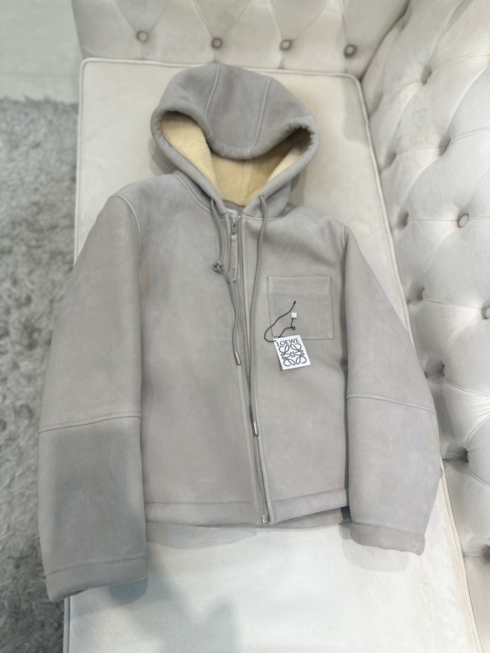 NIGO LOEWE 25AW Derby Suede Leather And Fur Beige Tellow Hair Suede Shearling Hooded Jacket #nigo332353