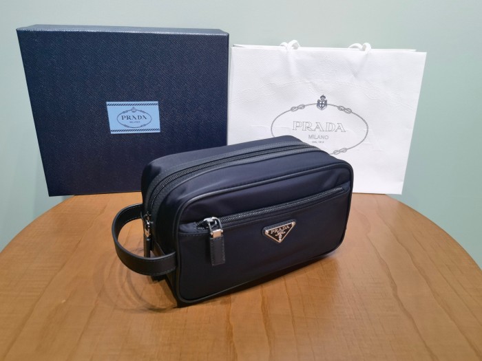 NIGO PRADA New Regenerated Nylon Enameled Triangle Logo Saffiano Leather Travel Storage Bag Toiletry Bag #nigo332316