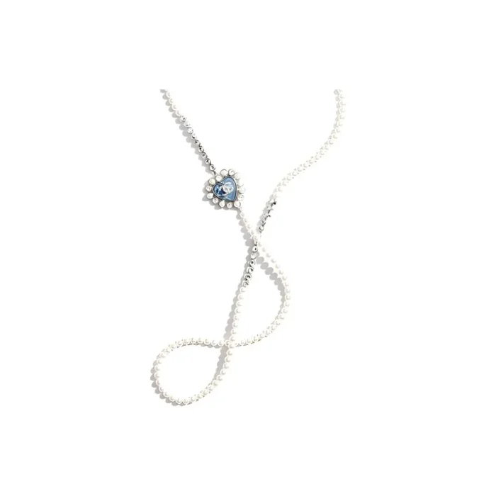 NIGO Chanel 25P New Blue Love Silver Full Diamond Double C Pearl Sweater Chain Advanced Resin #nigo317343