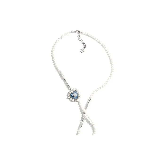 NIGO Chanel 25P New Blue Love Silver Full Diamond Double C Pearl Sweater Chain Advanced Resin #nigo317343