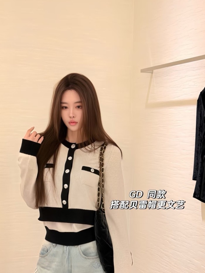 NIGO Chanel 25K Women's Little Fragrance Black and White Color Clash Button Bow Long Sleeve Knitted Cardigan #nigo332367