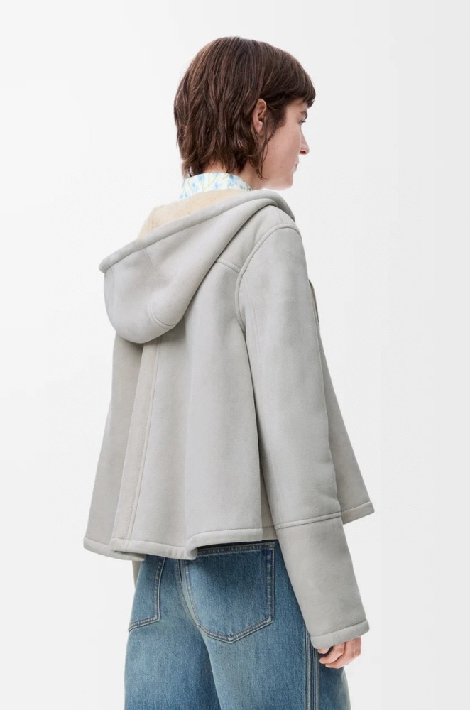 NIGO LOEWE 25AW Derby Suede Leather And Fur Beige Tellow Hair Suede Shearling Hooded Jacket #nigo332353