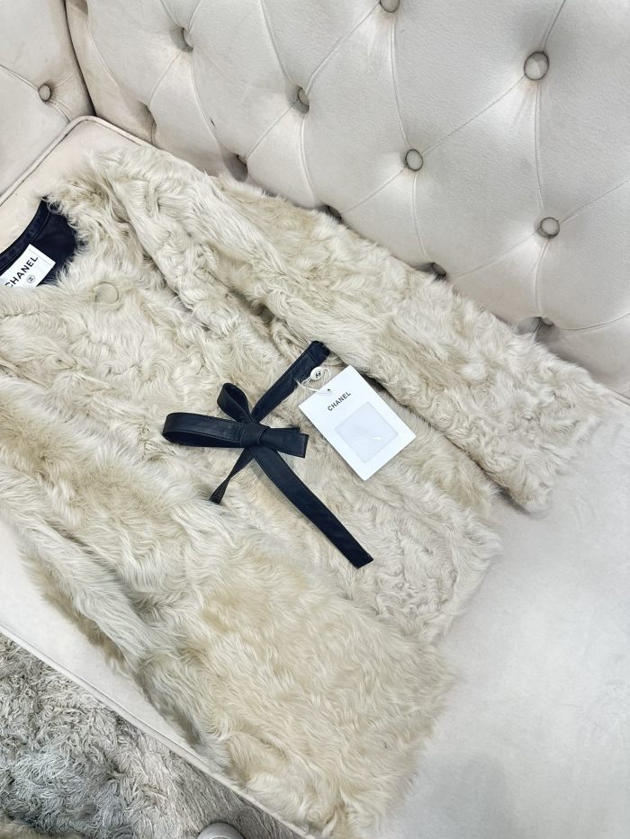 NIGO Chanel Soft Gold Little Lake Sheep Reversible Fur Coat Casual Loose Minimalist Jacket Belted Fleece Jacket #nigo332354