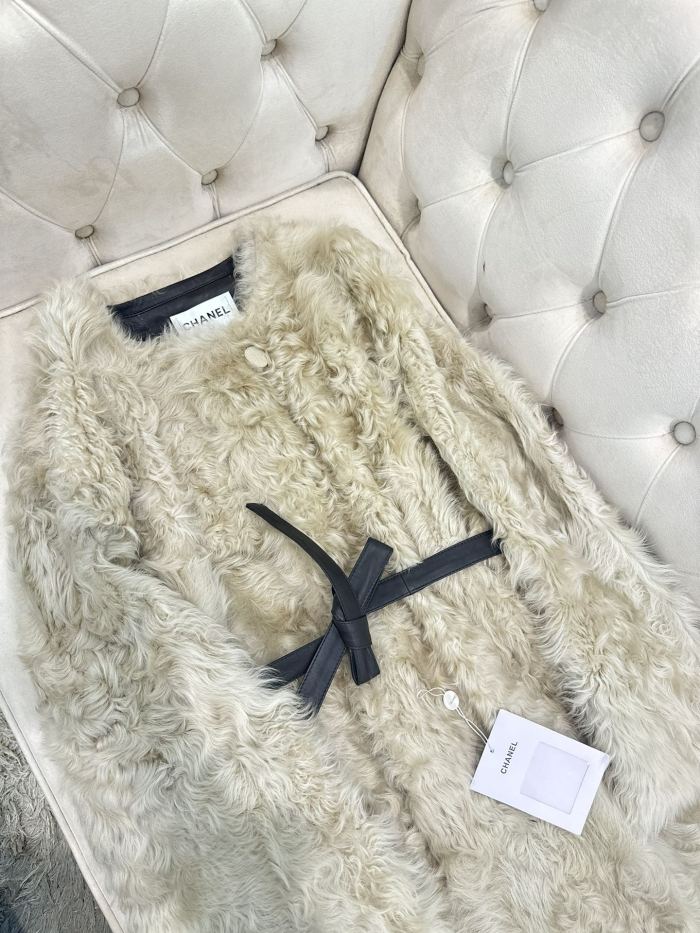 NIGO Chanel Soft Gold Little Lake Sheep Reversible Fur Coat Casual Loose Minimalist Jacket Belted Fleece Jacket #nigo332355