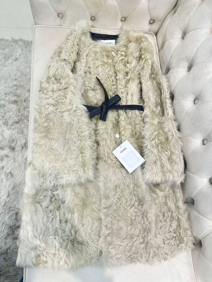 NIGO Chanel Soft Gold Little Lake Sheep Reversible Fur Coat Casual Loose Minimalist Jacket Belted Fleece Jacket #nigo332355