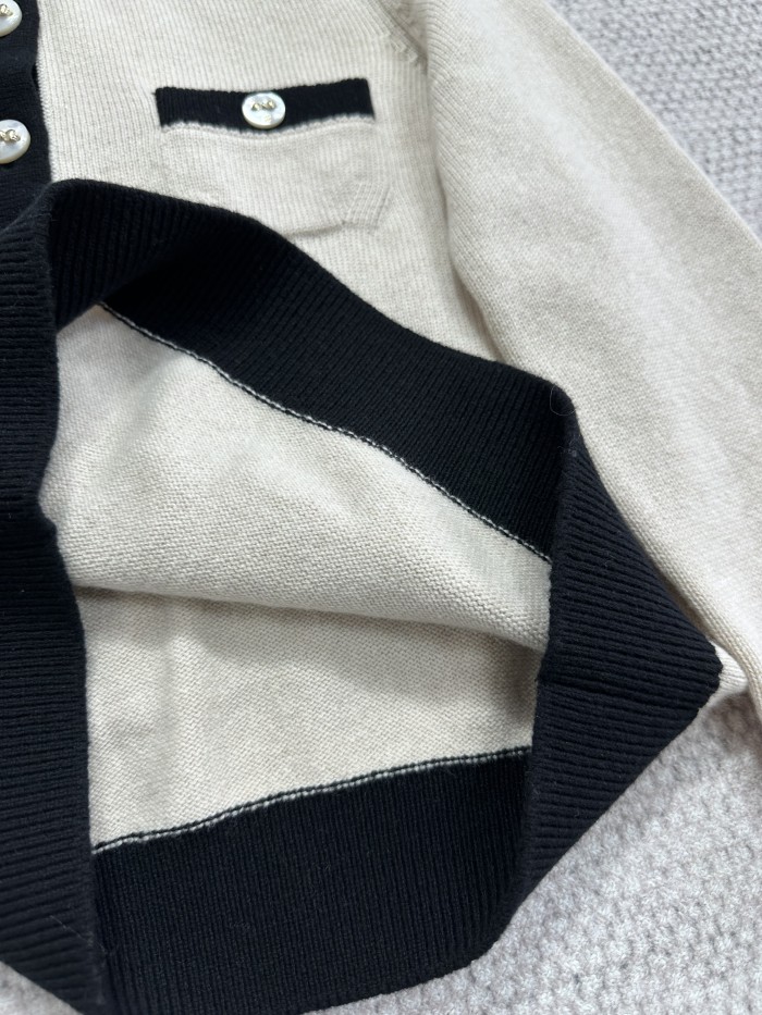 NIGO Chanel 25K Women's Little Fragrance Black and White Color Clash Button Bow Long Sleeve Knitted Cardigan #nigo332367