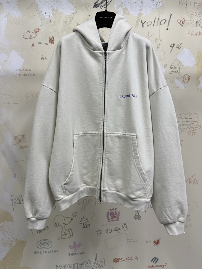NIGO Balenciaga 25FW New Letters Embroidered Logo Hooded Zipper Jacket Cotton Terry Fabric Loose Short Design Simple Embroidery Logo Finished Washing Old destruction Process #nigo332365