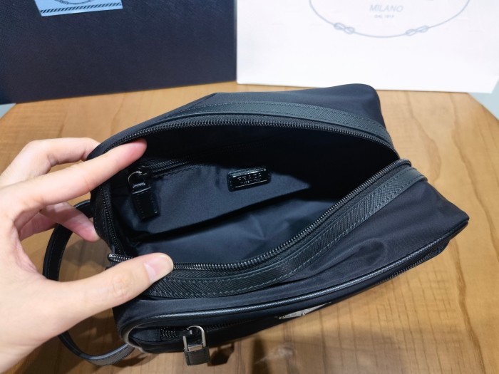 NIGO PRADA New Regenerated Nylon Enameled Triangle Logo Saffiano Leather Travel Storage Bag Toiletry Bag #nigo332316