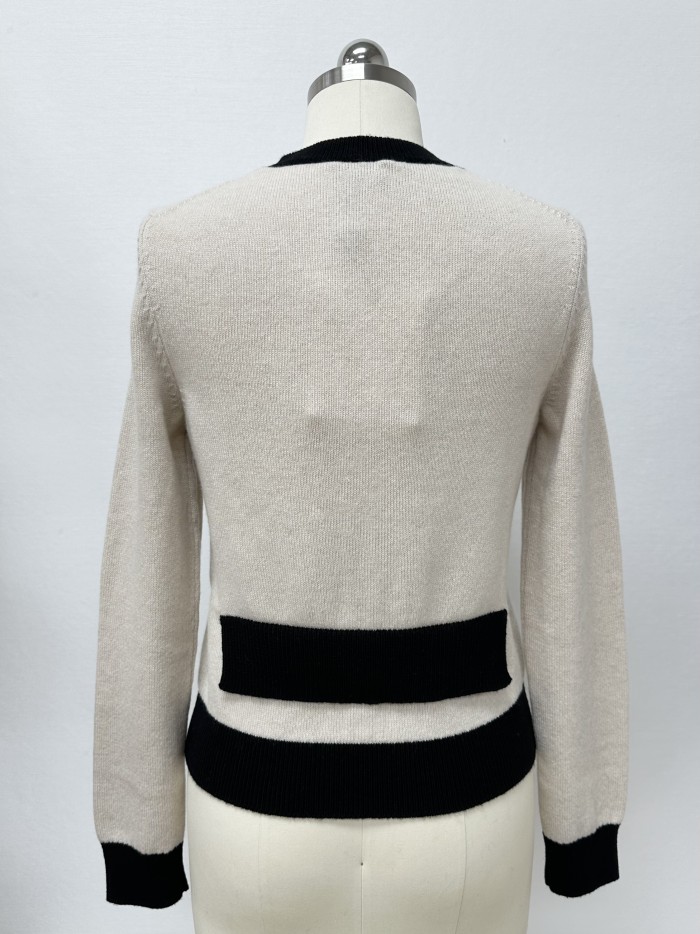 NIGO Chanel 25K Women's Little Fragrance Black and White Color Clash Button Bow Long Sleeve Knitted Cardigan #nigo332367