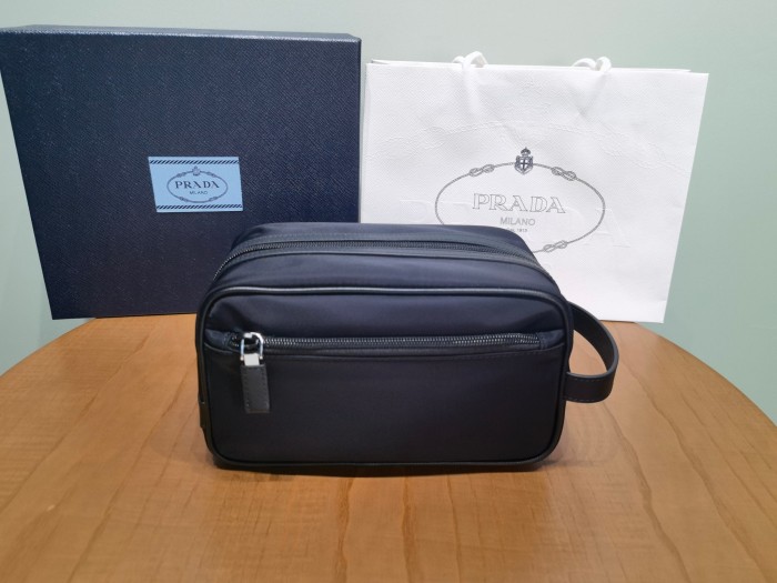 NIGO PRADA New Regenerated Nylon Enameled Triangle Logo Saffiano Leather Travel Storage Bag Toiletry Bag #nigo332316