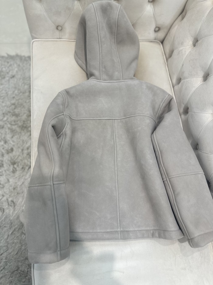 NIGO LOEWE 25AW Derby Suede Leather And Fur Beige Tellow Hair Suede Shearling Hooded Jacket #nigo332353
