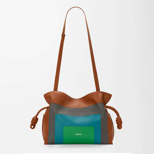 NIGO LOEWE Flamenco x Albers  Medium Nappa Leather Flamenco Clutch Caramel Bright Green Logo Classic Cowhide Colorblocked Clutch Bag #nigo332361